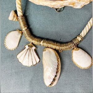 Seashell Necklace Drop Pendant Twisted Silk Brass Rings